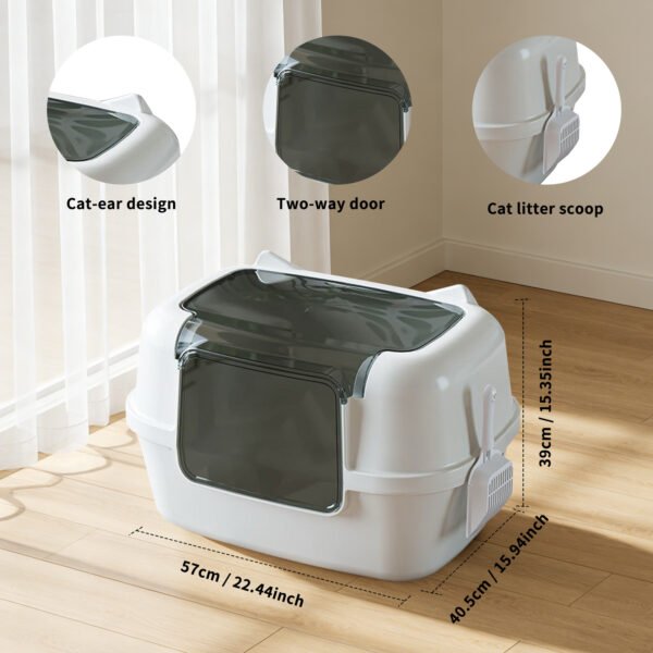 Cat Ear Fully Enclosed Cat Litter Box – Anti-Splash & Anti-Tracking, Odor-Locking Design with Free Scoop & Litter Mat – Large Size for Big Cats & Multi-Cat Homes