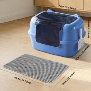 Cat Ear Fully Enclosed Cat Litter Box – Anti-Splash & Anti-Tracking, Odor-Locking Design with Free Scoop & Litter Mat – Large Size for Big Cats & Multi-Cat Homes - Blue